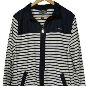 Lauren Ralph Lauren Active Women Striped Nautical Zip Front Jacket 2X
